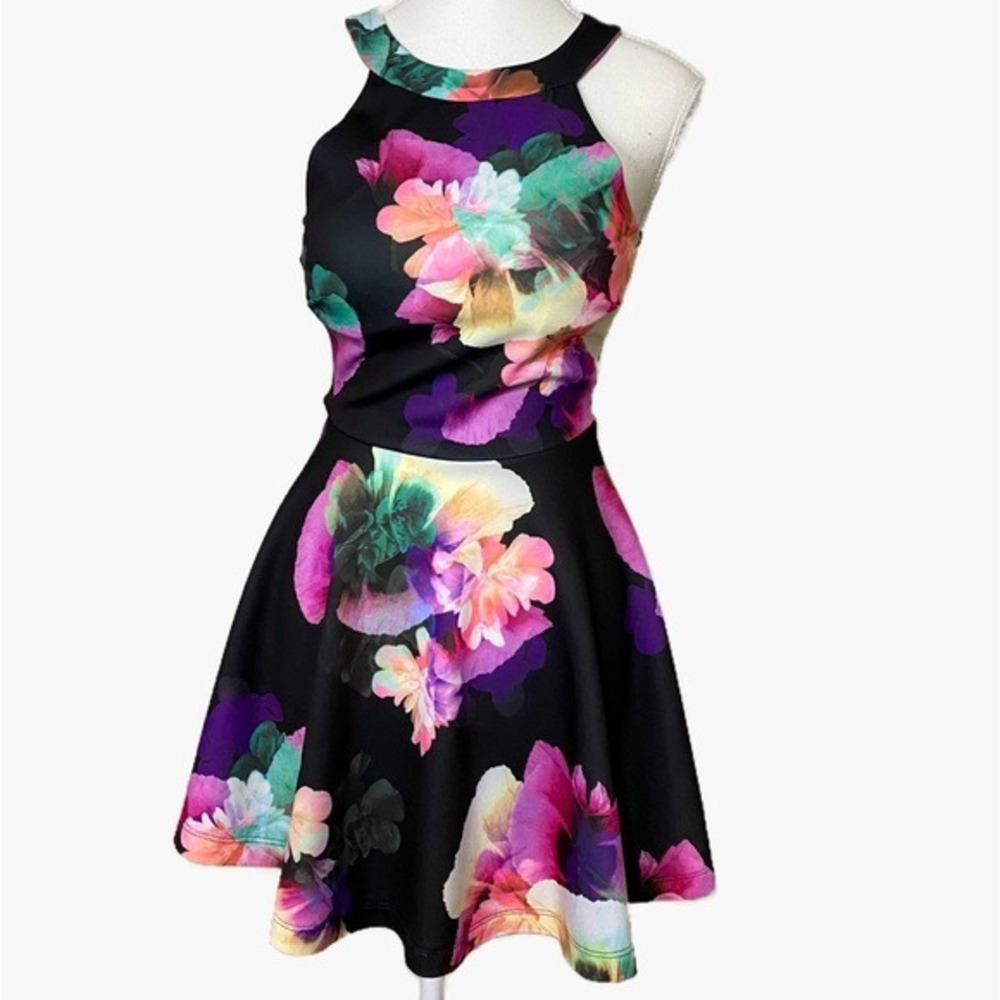 Karlie Black With Floral Print Cocktail Dress - Picture 1 of 11